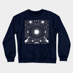 Magic pattern with constellations, sun, moon, magic eyes, hands and stars. Mystical esoteric background. Crewneck Sweatshirt